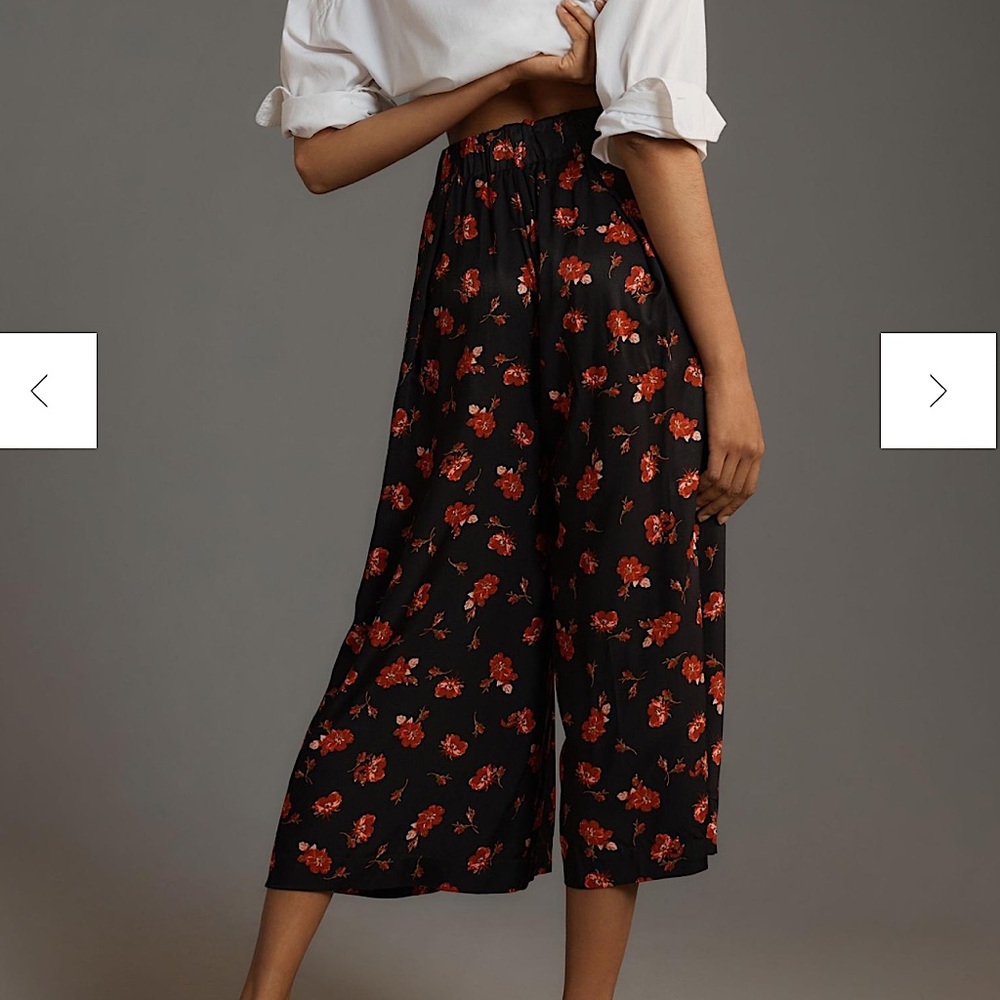 Anthropology Maeve Printed Pleated A-Line Culottes Floral Black Red